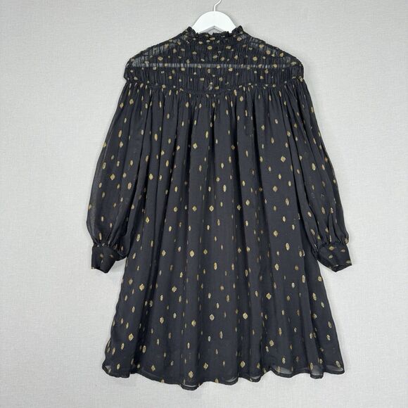 Frame Womens Dress Small Black Smocked Metallic Whimsigoth Fairy Grunge Witchy - Picture 1 of 13